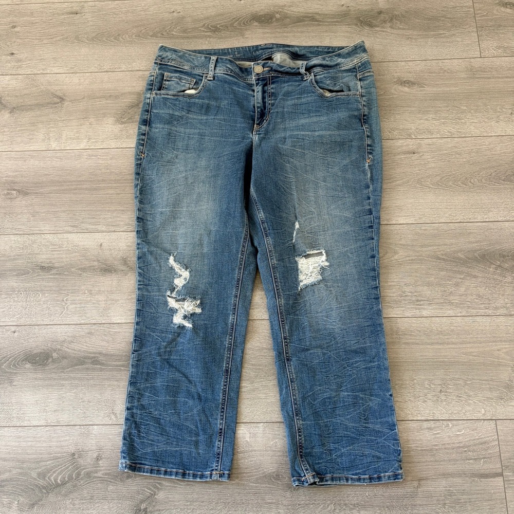 Lane Bryant Genius Fit Distressed Crop Jeans Womens 18 Plus Medium Wash Denim